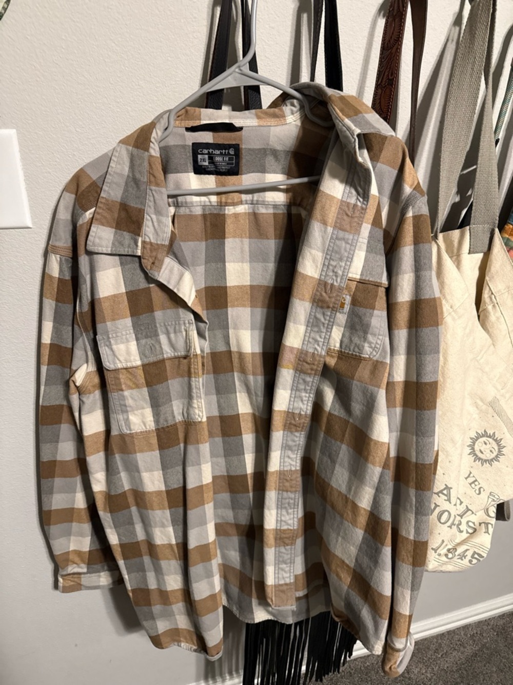 Carhartt Tan, Beige & White Plaid Shirt Jacket